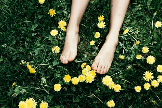 Young girl Enjoy Sunny Day On Dandelion Field