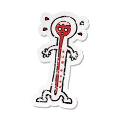 retro distressed sticker of a cartoon hot thermometer