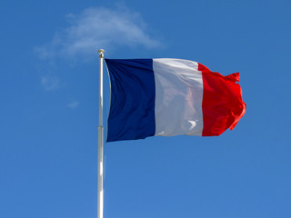 Naklejka na ściany i meble Deep and reach colors fabric tricolour flag of France waving in the wind