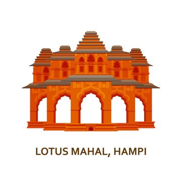 Lotus Mahal, Hampi. Indian most famous sight. Architectural building. Famous tourist attractions. Vector illustration.