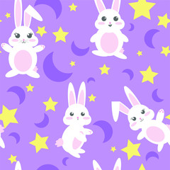 Seamless Repeating Vector Bunnies with Moons and Stars