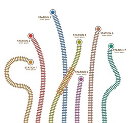 Railroad tracks and stations set. Railway map top view