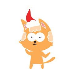 Fototapeta premium happy flat color illustration of a cat wearing santa hat