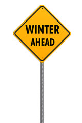 yellow square caution sign with text winter ahead