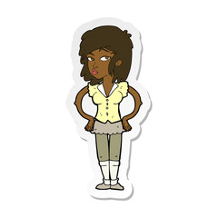 sticker of a cartoon pretty woman with hands on hips