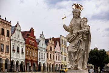 Historic statue of the saint standing on the snake