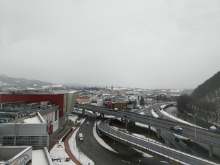 Roofs of houses covered by snow during winter. Slovakia