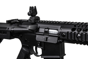 Modern black air rifle isolated on white back
