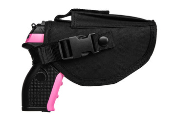 Modern pink air pistol isolated on white back