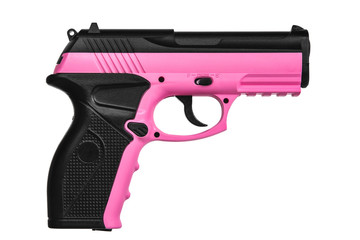 Modern pink air pistol isolated on white back