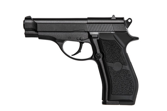Modern air pistol isolated on white back
