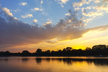 Sunset Panorama of Rowing Venue in city of Plovdiv, Bulgaria