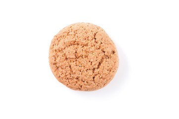 One oatmeal cookie in the middle of a white background, isolate