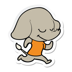 sticker of a cartoon smiling elephant running