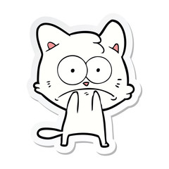 sticker of a cartoon nervous cat