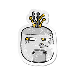 retro distressed sticker of a cartoon robot head