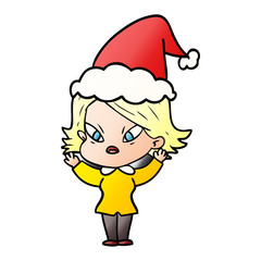 gradient cartoon of a stressed woman wearing santa hat