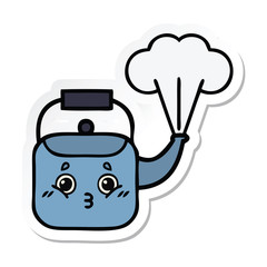 sticker of a cute cartoon steaming kettle