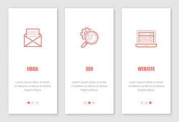 Digital marketing onboarding screens design.