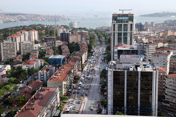 Highway road in city center in Istanbul, Turkey.