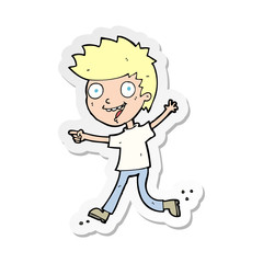 sticker of a cartoon crazy excited boy