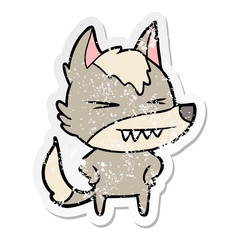 distressed sticker of a angry wolf cartoon