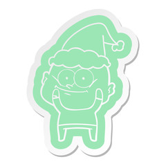 cartoon  sticker of a bald man staring wearing santa hat