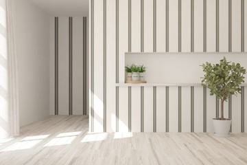 White minimalist empty room. Scandinavian interior design. 3D illustration