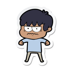 sticker of a annoyed cartoon boy