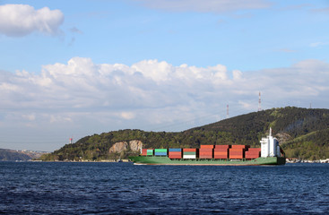 Industrial Ship at Bosphorus Sea in Istanbul, Turkey.