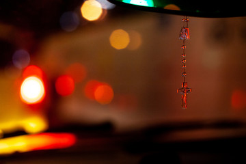 Blur focused urban abstract texture bokeh city lights & traffic jams.