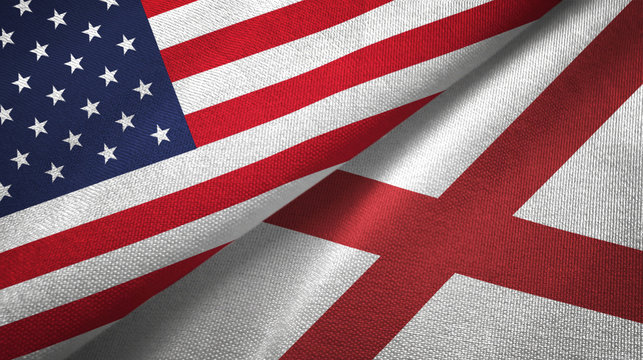United States and Alabama state two flags textile cloth, fabric texture