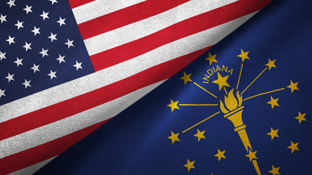 United States and Indiana state two flags textile cloth, fabric texture