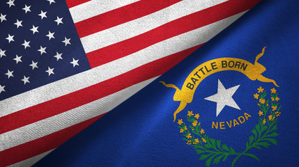 United States and Nevada state two flags textile cloth, fabric texture