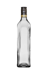 empty glass bottle of the extended form with a stopper on a white background