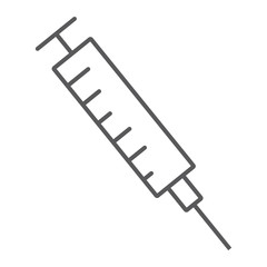 Syringe thin line icon, medicine and injection, needle sign, vector graphics, a linear pattern on a white background.