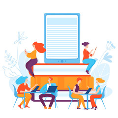 Vector illustration with people making on-line education. 