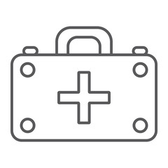 First aid kit thin line icon, medicine and emergency, medical box sign, vector graphics, a linear pattern on a white background.