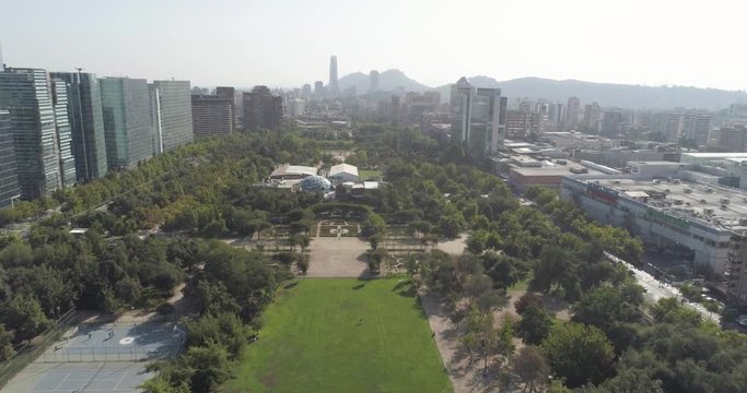 Drone View of Beautiful City Park Gardens &ndash; Parque Araucano in Santiago Chile
