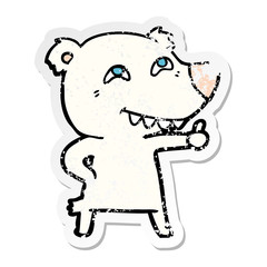 distressed sticker of a cartoon polar bear giving thumbs up sign