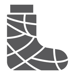 Gypsum glyph icon, trauma and injury, feet bandage sign, vector graphics, a solid pattern on a white background.
