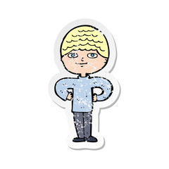 retro distressed sticker of a cartoon proud man