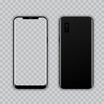 Realistic modern smart phone Front and Back view. Vector. Transparent screen