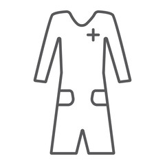 Medical gown thin line icon, clothes and medicine, medical robe sign, vector graphics, a linear pattern on a white background.