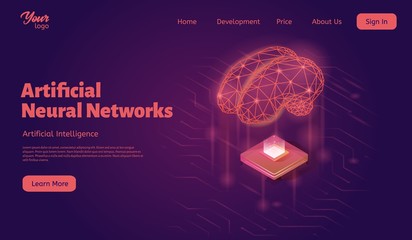 Artificial neural networks landing web page template. Isometric vector illustration.