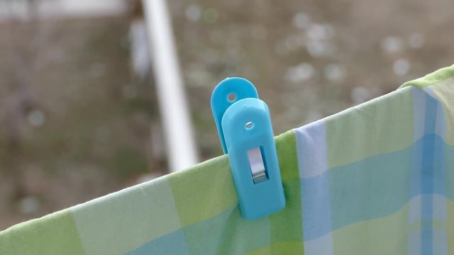 clothes drying and pegs close-up,