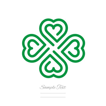 Clover modern logo line design four green hearts icon isolated white background