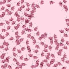 Gentle tropical flowers. Transparent petals on a pink background. Floral pattern in pastel colors.
