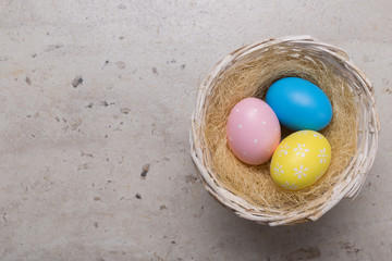 Happy Easter concept background.Easter eggs on table.