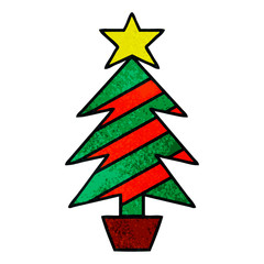 retro grunge texture cartoon christmas tree